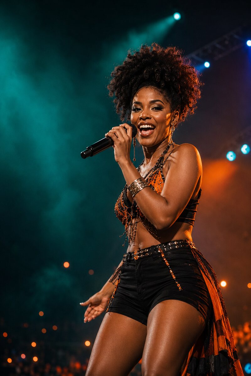 Cantora se apresentando no palco